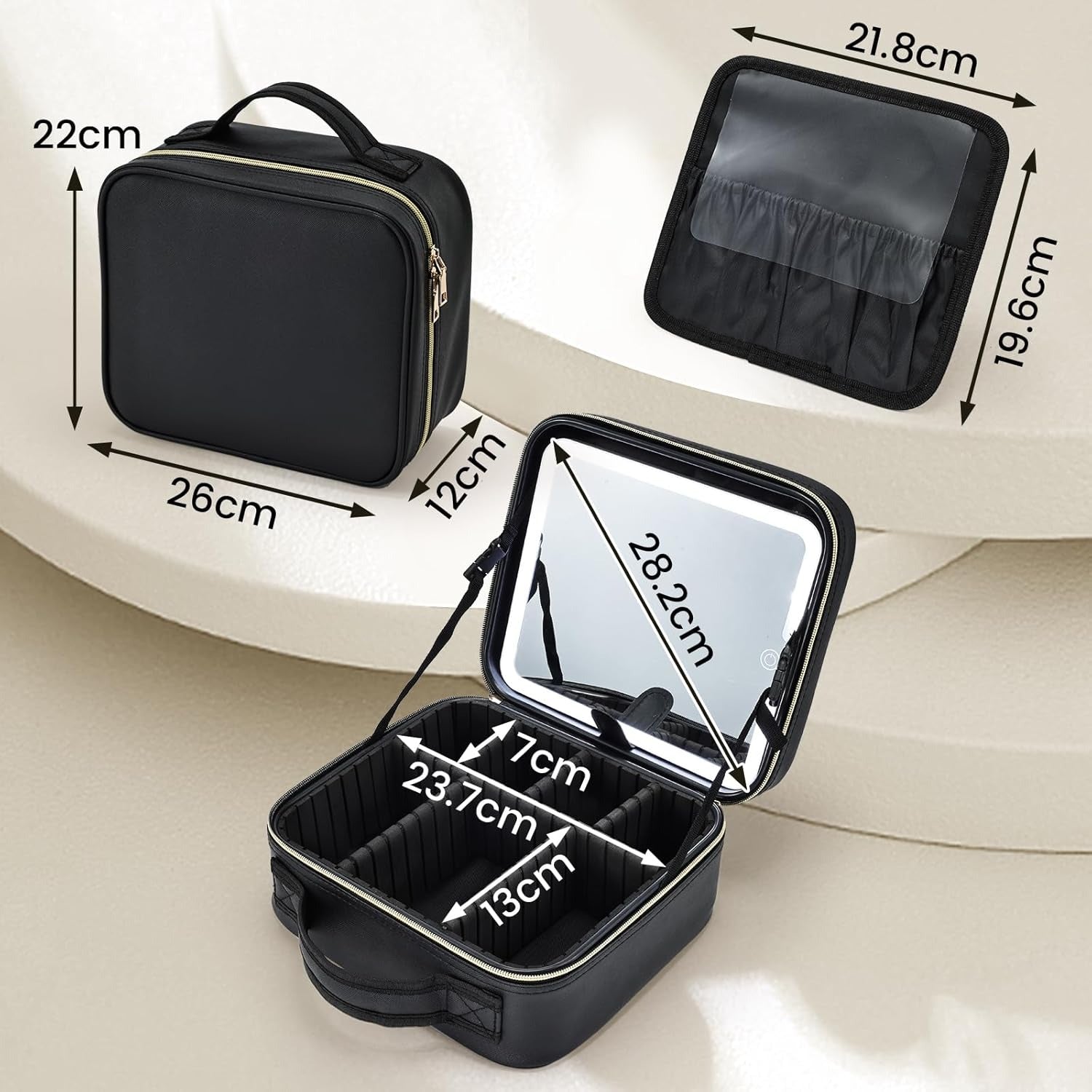 LED Mirror Black Makeup Case