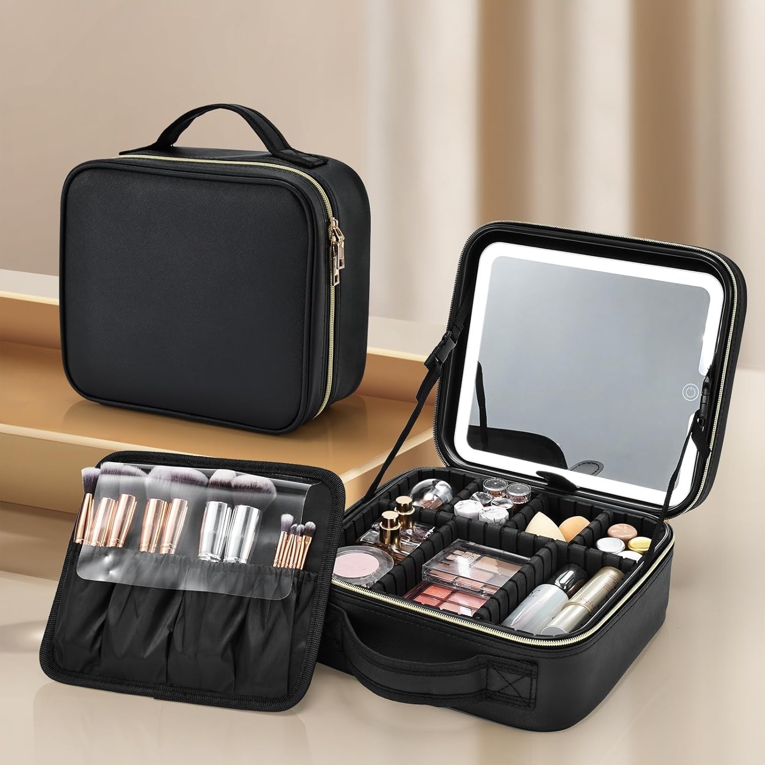 LED Mirror Black Makeup Case