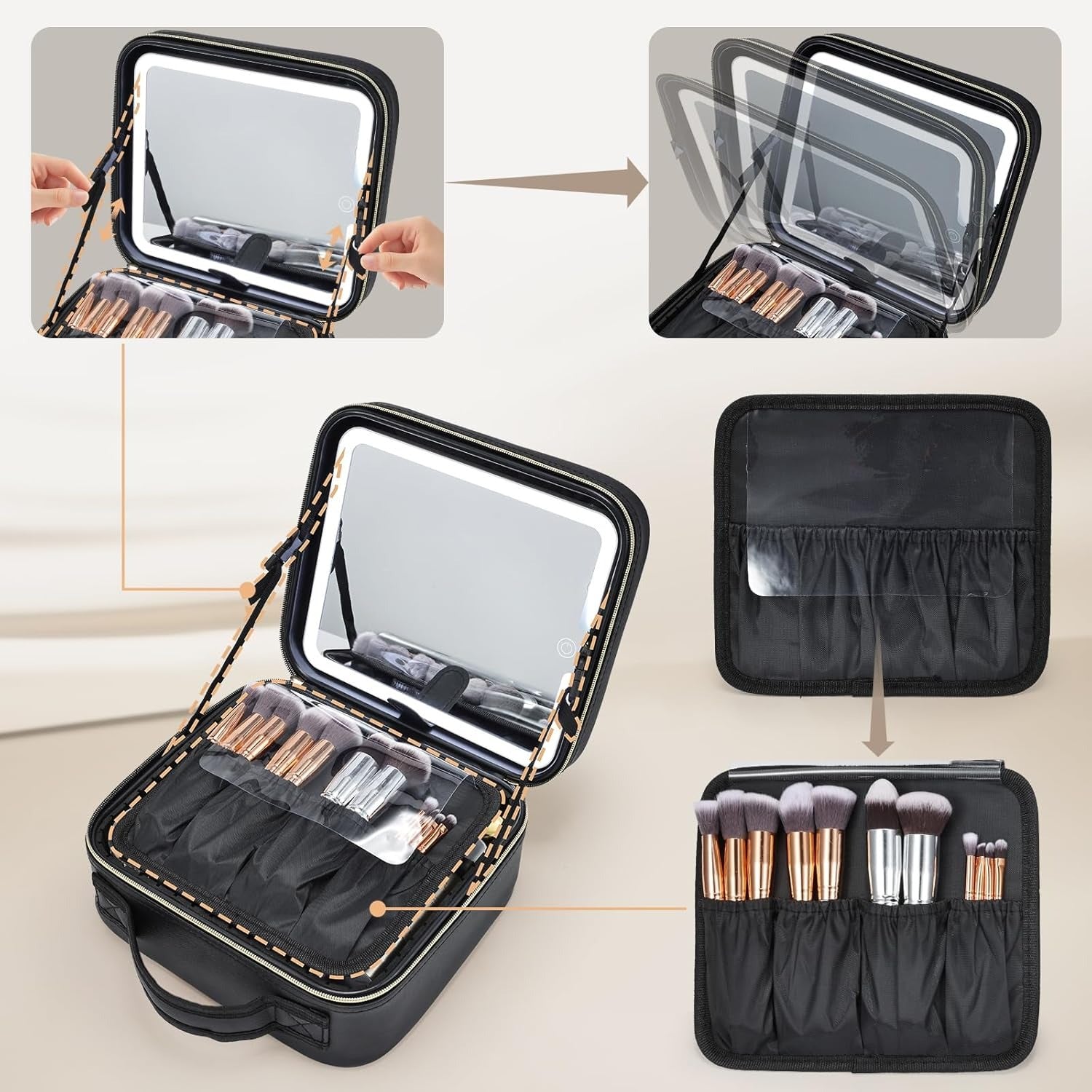 LED Mirror Black Makeup Case