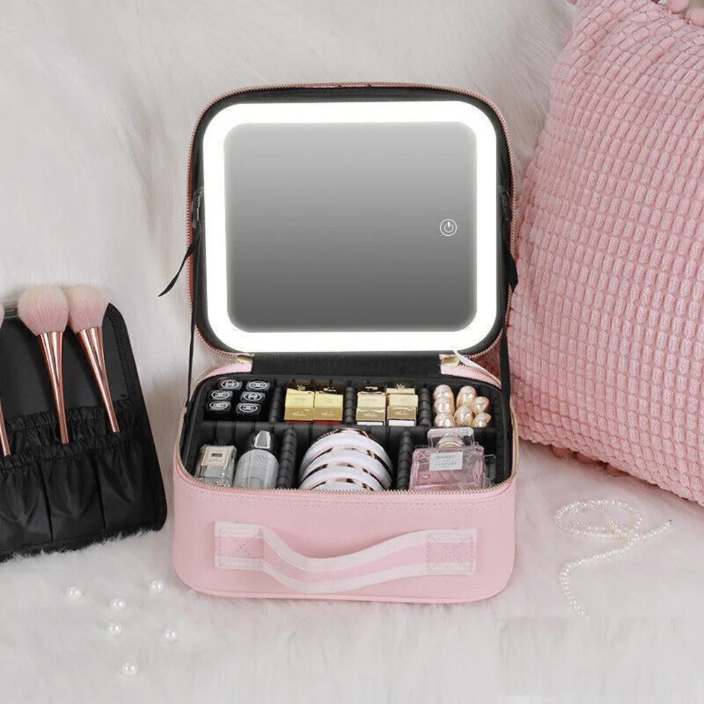 LED Mirror Pink Makeup Case