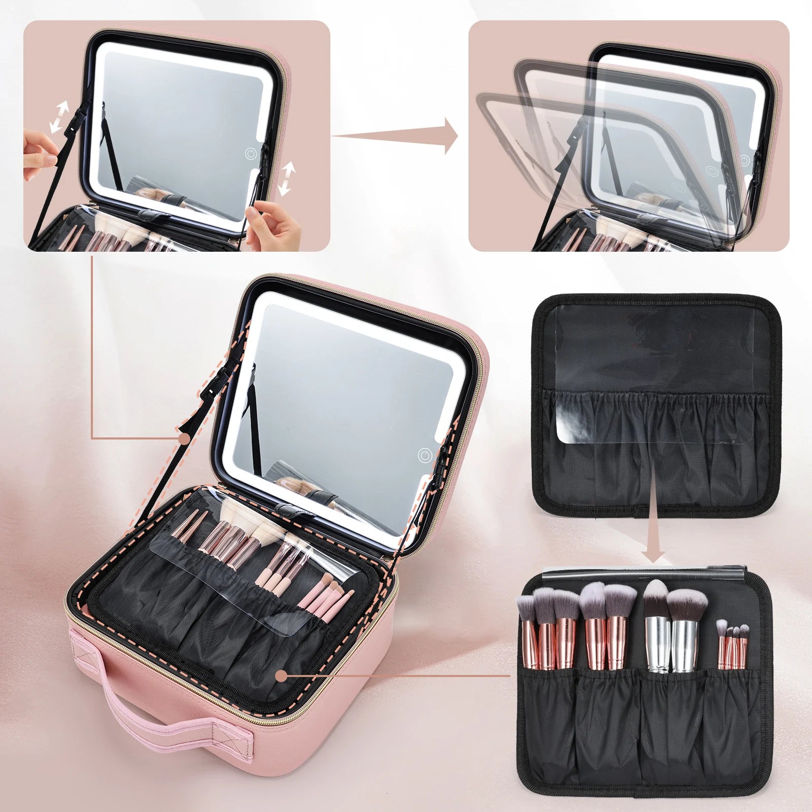 LED Mirror Pink Makeup Case