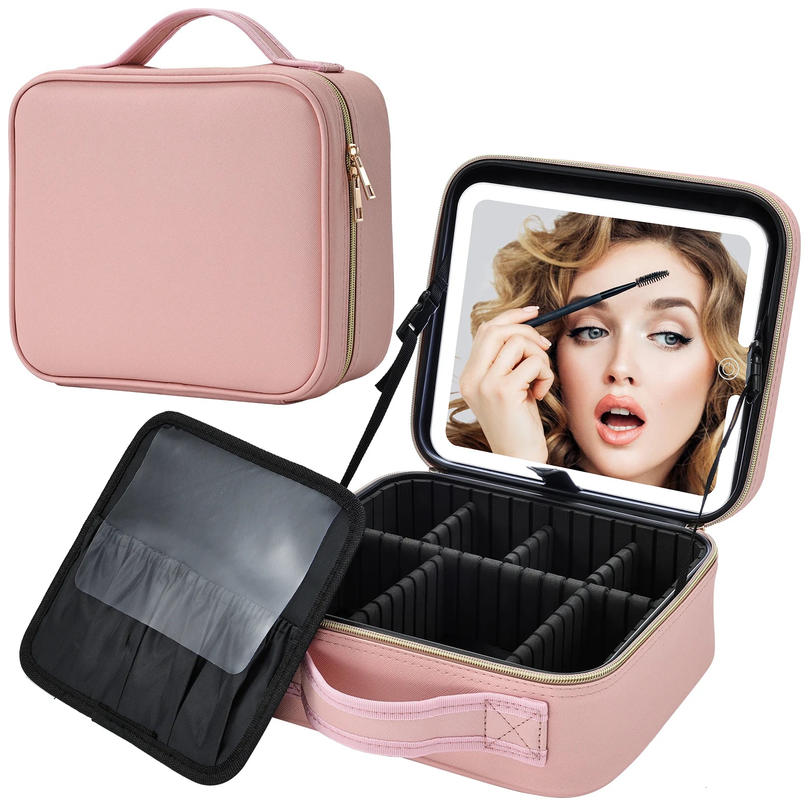 LED Mirror Pink Makeup Case