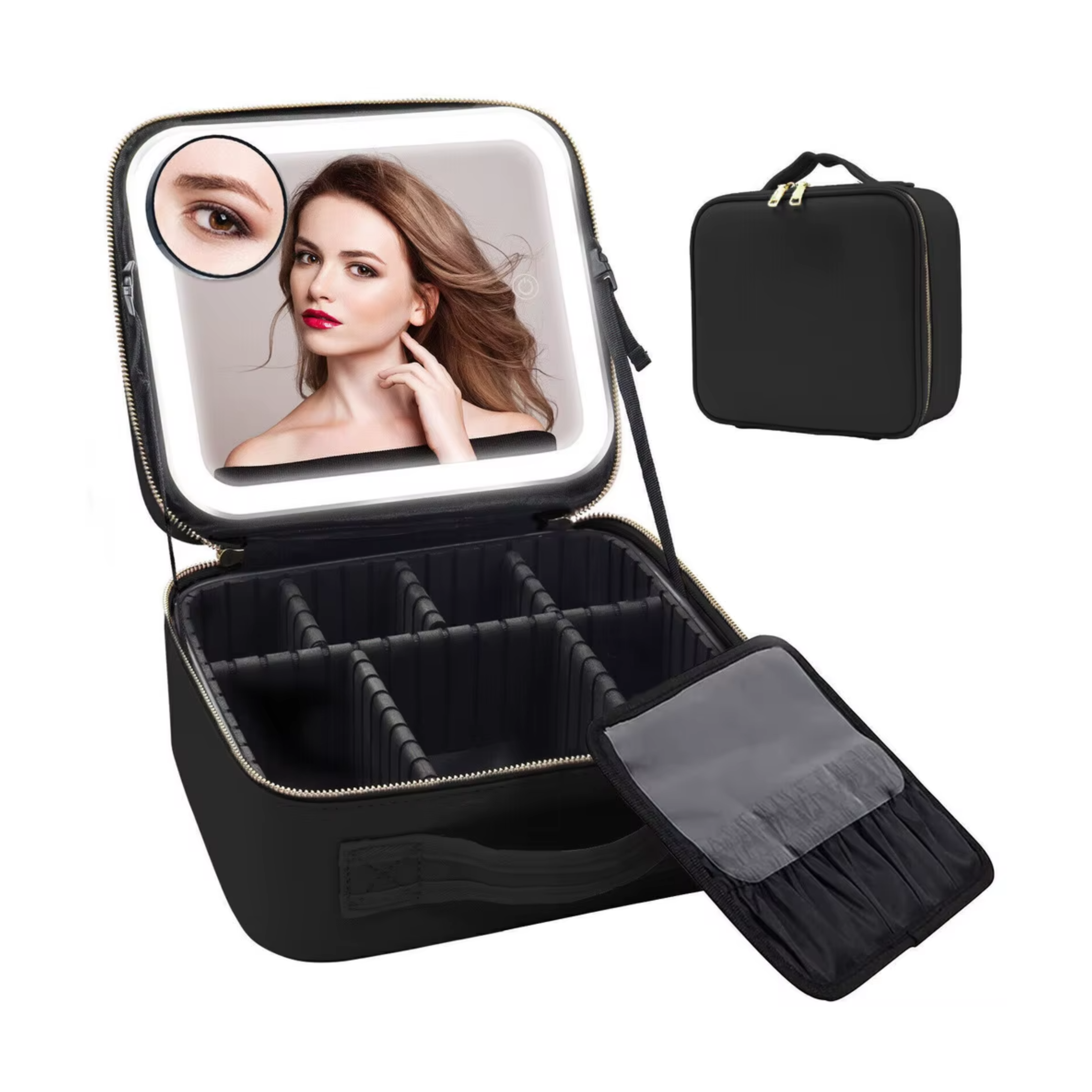 LED Mirror Black Makeup Case