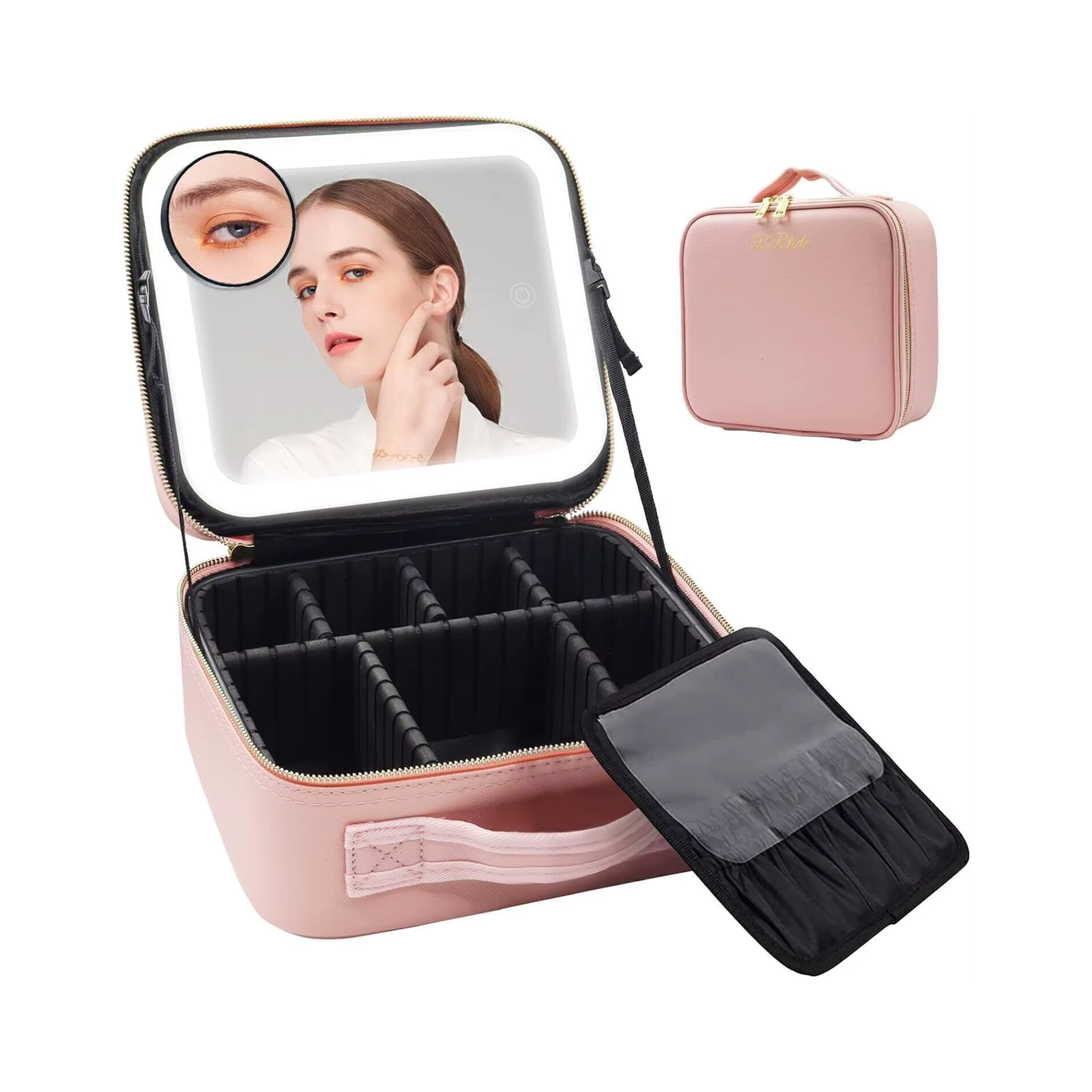 LED Mirror Pink Makeup Case